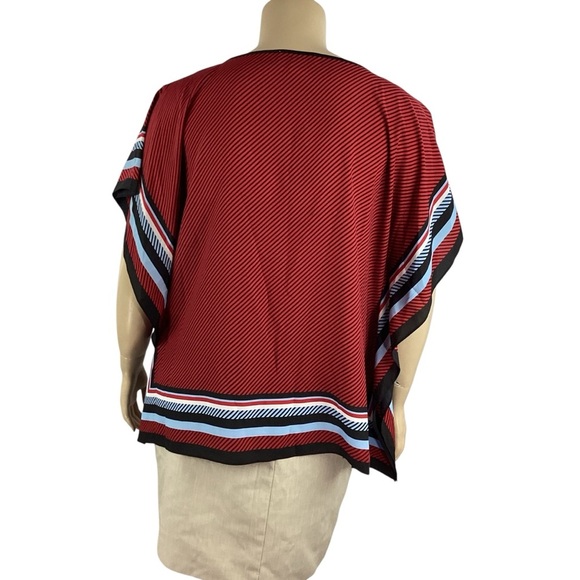 MICHAEL Michael Kors Border Stripe Poncho Blouse Red Black L/XL - Picture 5 of 7